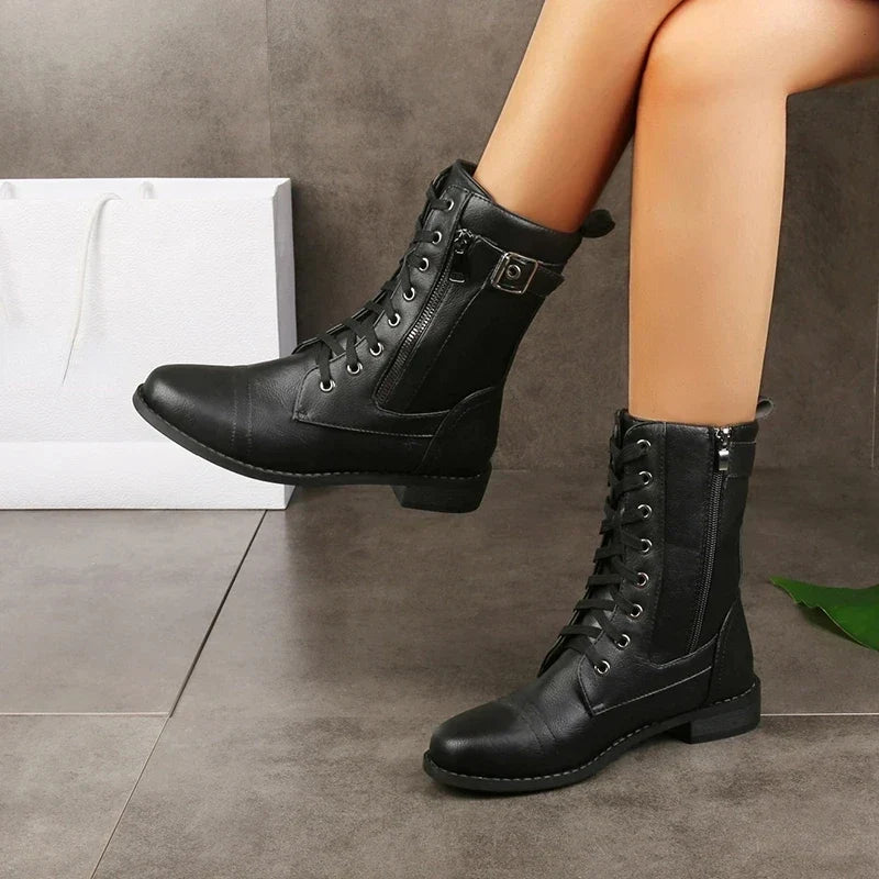 Michelle Womens Lace-Up Zipper Leather Boots