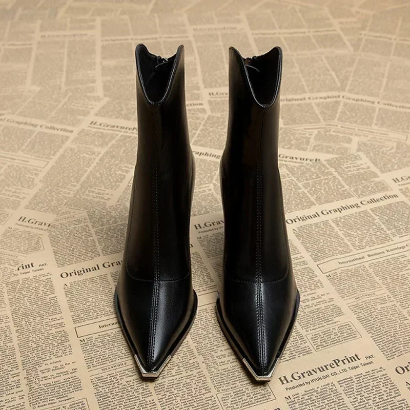 Catherine Womens Ankle Boots Pointed Toe Metal Tip