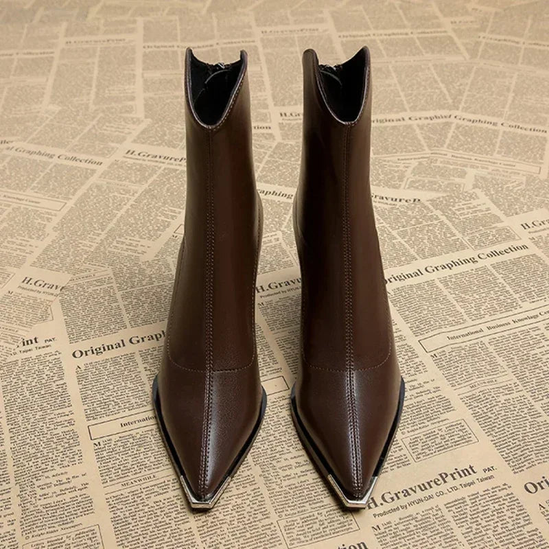Catherine Womens Ankle Boots Pointed Toe Metal Tip