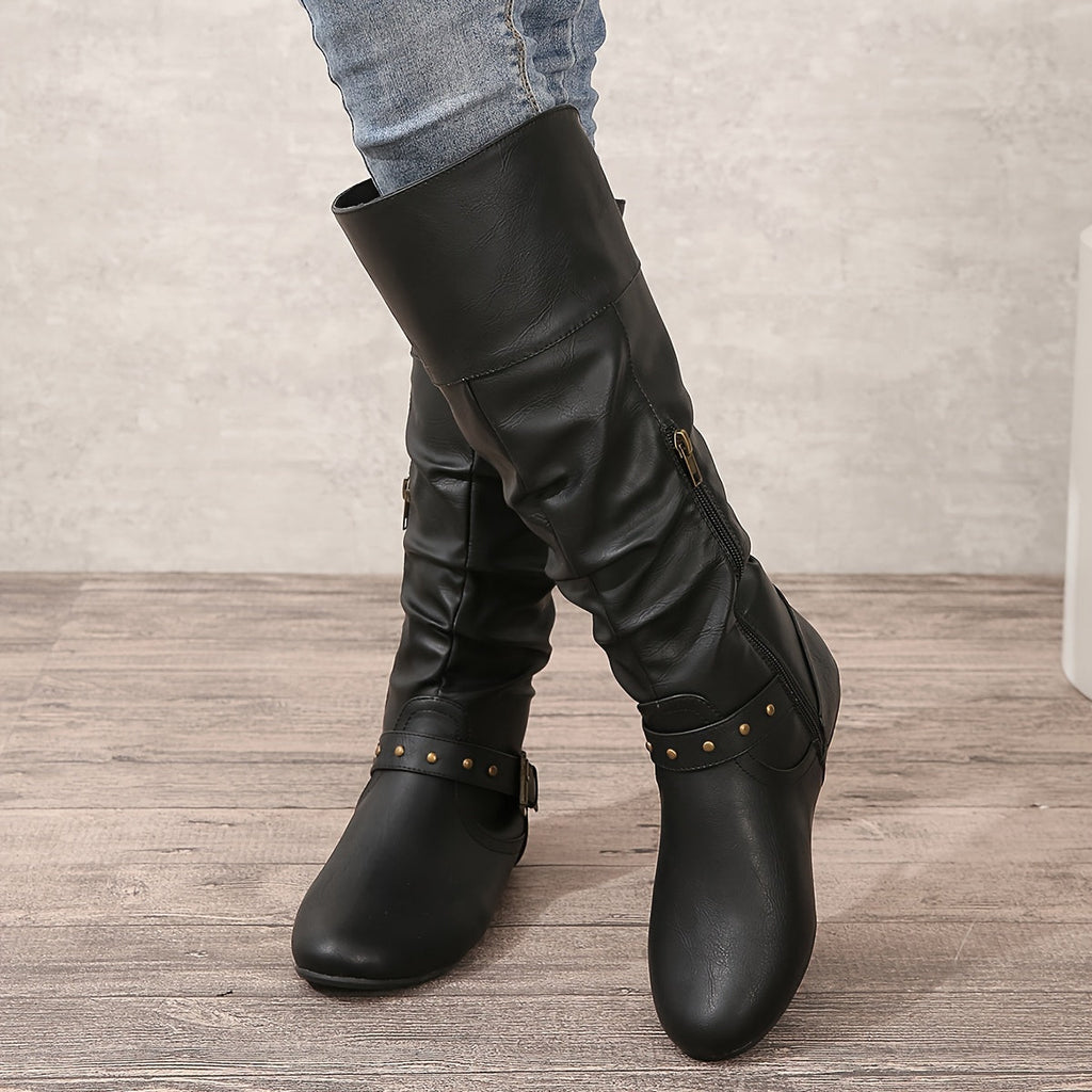 Eileen Womens Slouchy Buckle Riding Boots