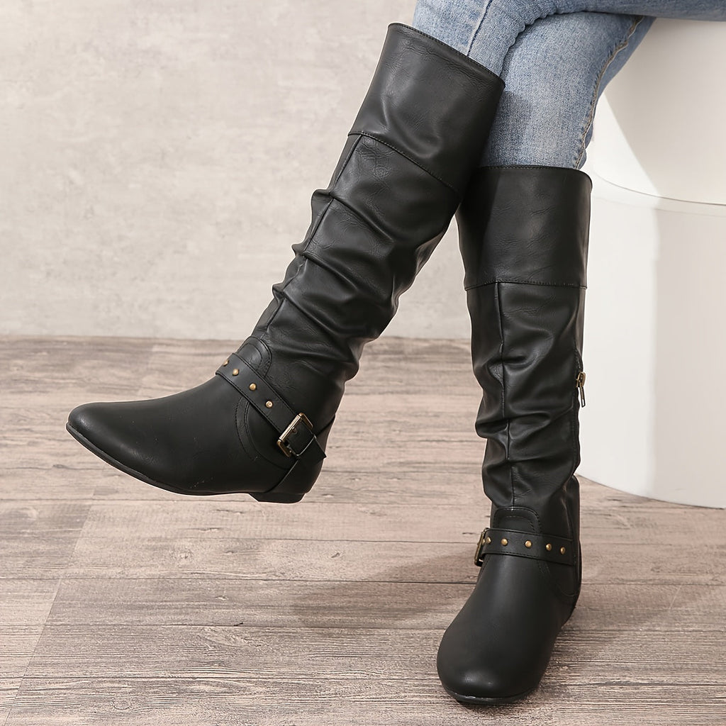 Eileen Womens Slouchy Buckle Riding Boots