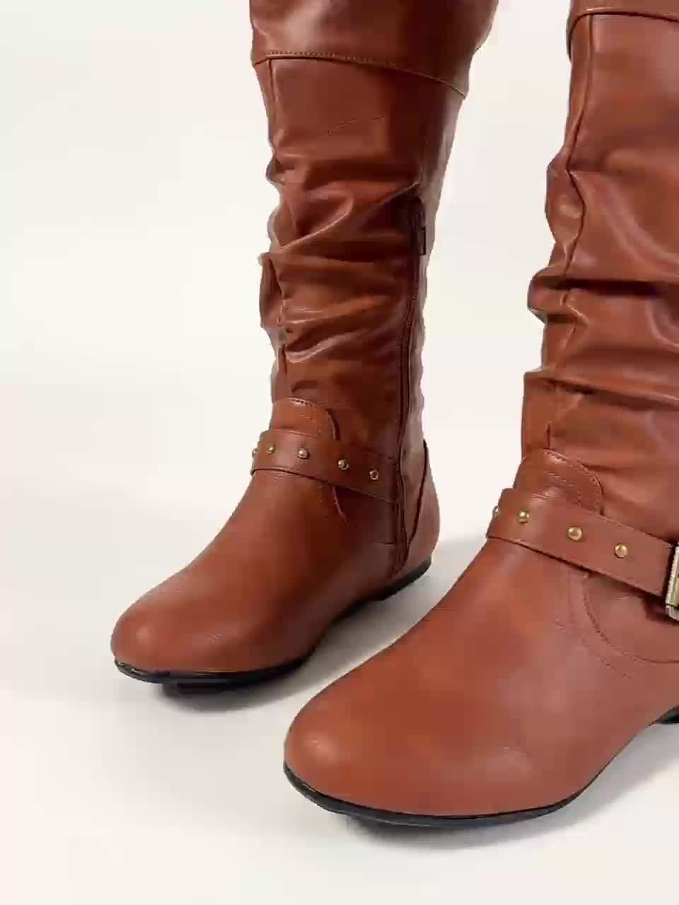 Eileen Womens Slouchy Buckle Riding Boots