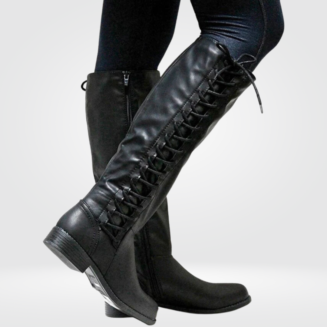 Diana Womens Lace-Up Knee High Block Heel Boots