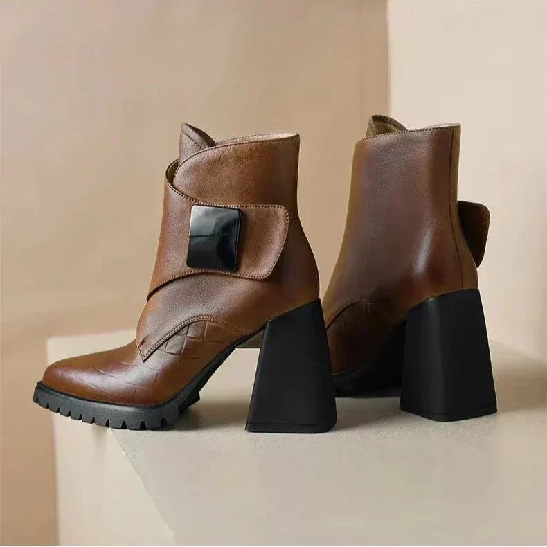 Abigail Womens Ankle Block Heel With Strap Detail