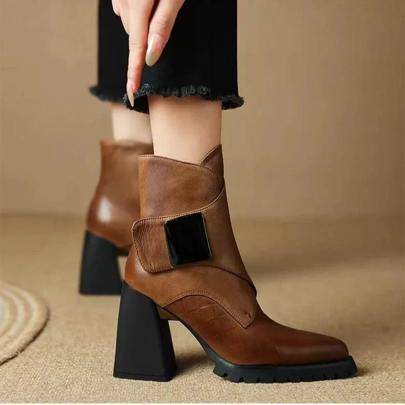 Abigail Womens Ankle Block Heel With Strap Detail