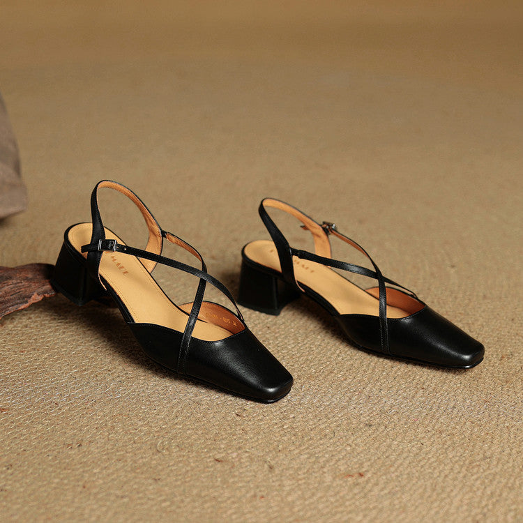 Helen Womens Strappy Leather Slingback Heels