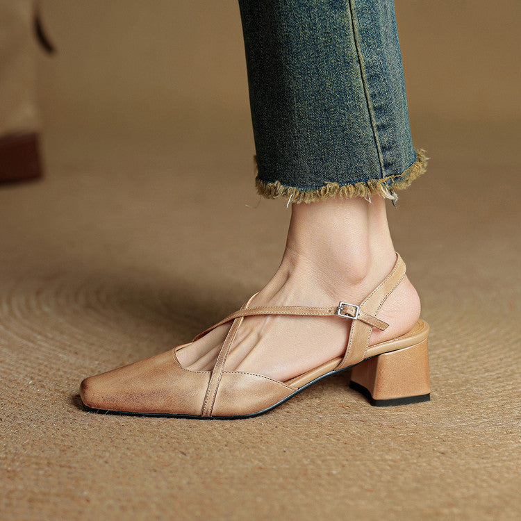 Helen Womens Strappy Leather Slingback Heels
