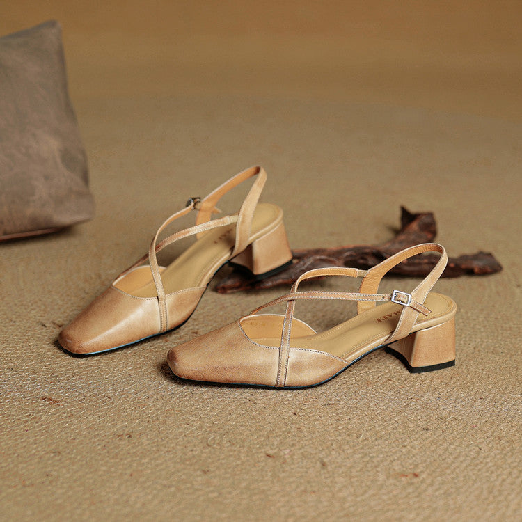 Helen Womens Strappy Leather Slingback Heels