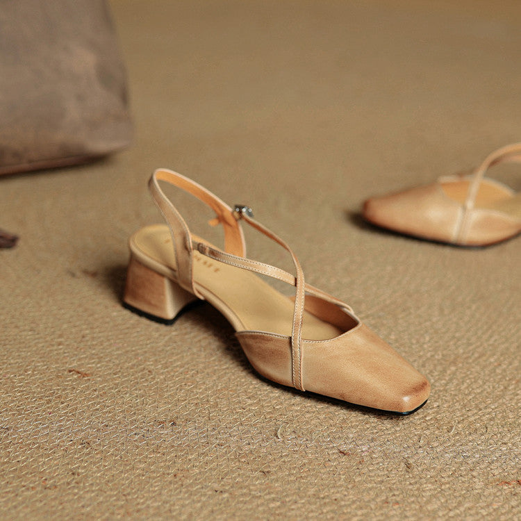 Helen Womens Strappy Leather Slingback Heels