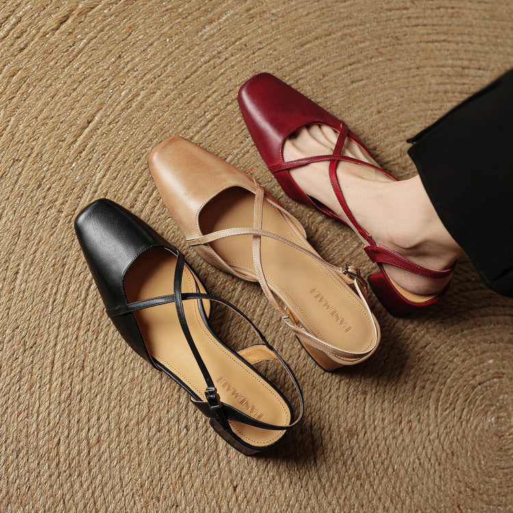 Helen Womens Strappy Leather Slingback Heels