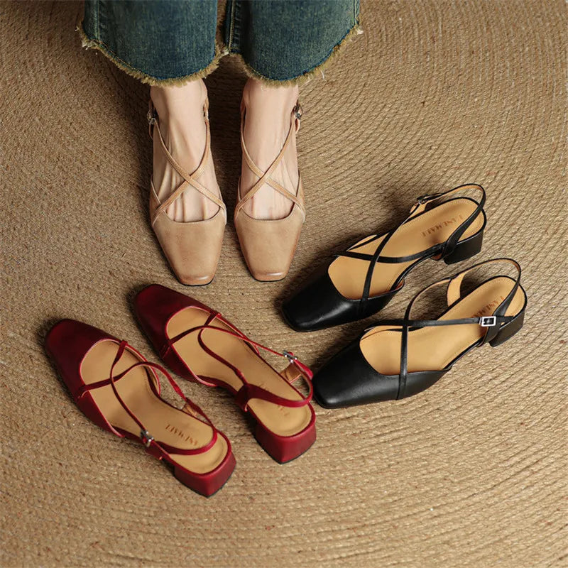 Helen Womens Strappy Leather Slingback Heels