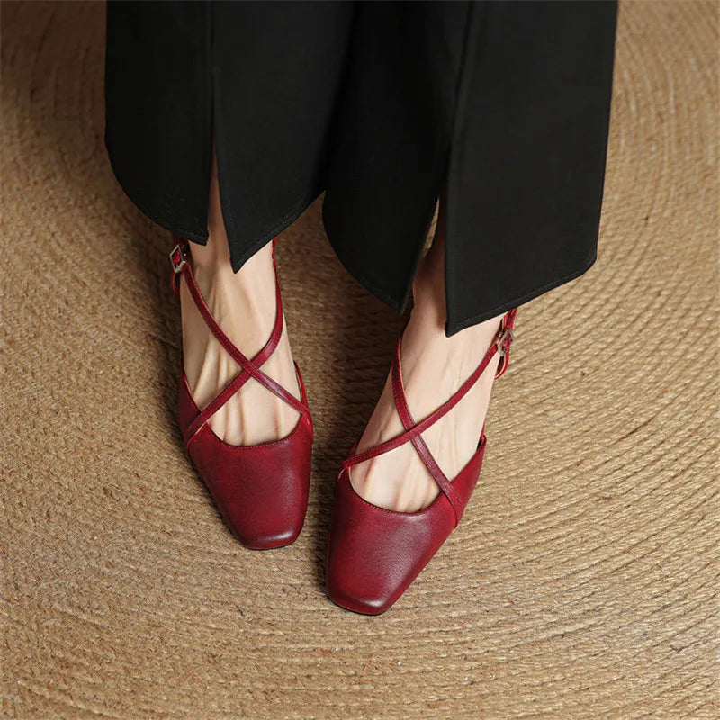 Helen Womens Strappy Leather Slingback Heels