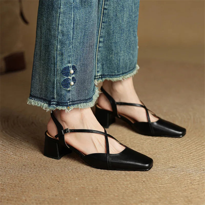 Helen Womens Strappy Leather Slingback Heels
