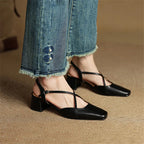 Helen Womens Strappy Leather Slingback Heels