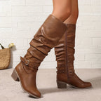 Cecilia Womens Slouch Ruched Block Heel Studded Buckle