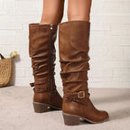 Cecilia Womens Slouch Ruched Block Heel Studded Buckle