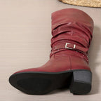 Cecilia Womens Slouch Ruched Block Heel Studded Buckle