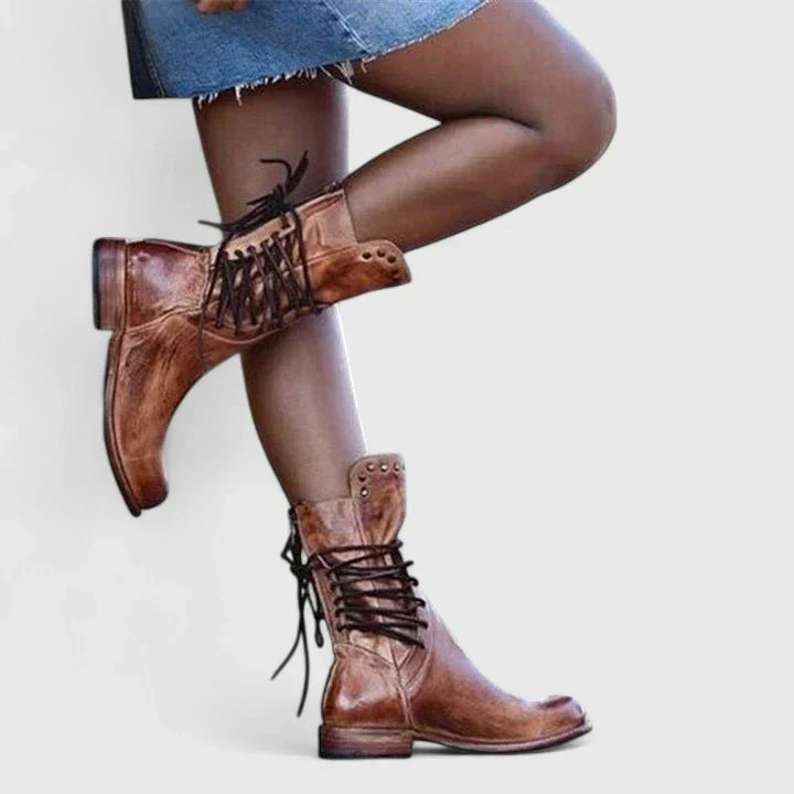 Lexi Womens Leather Studded Lace Up Boots