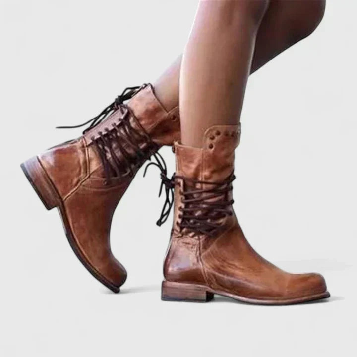 Lexi Womens Leather Studded Lace Up Boots