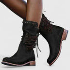 Lexi Womens Leather Studded Lace Up Boots