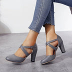 Leah Womens Cross Strap Block Heel Pumps Heels