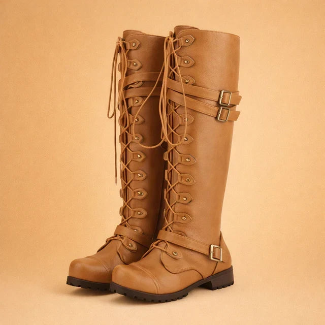 Millie Womens Lace-Up Buckled Over the Knee Boots