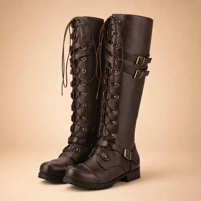 Millie Womens Lace-Up Buckled Over the Knee Boots
