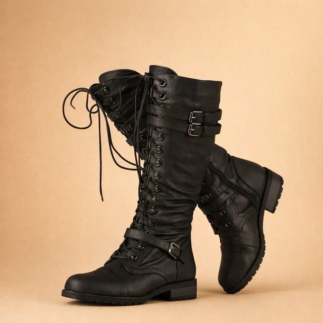 Millie Womens Lace-Up Buckled Over the Knee Boots