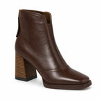Women's Leather Block Heel Ankle Boots in Espresso
