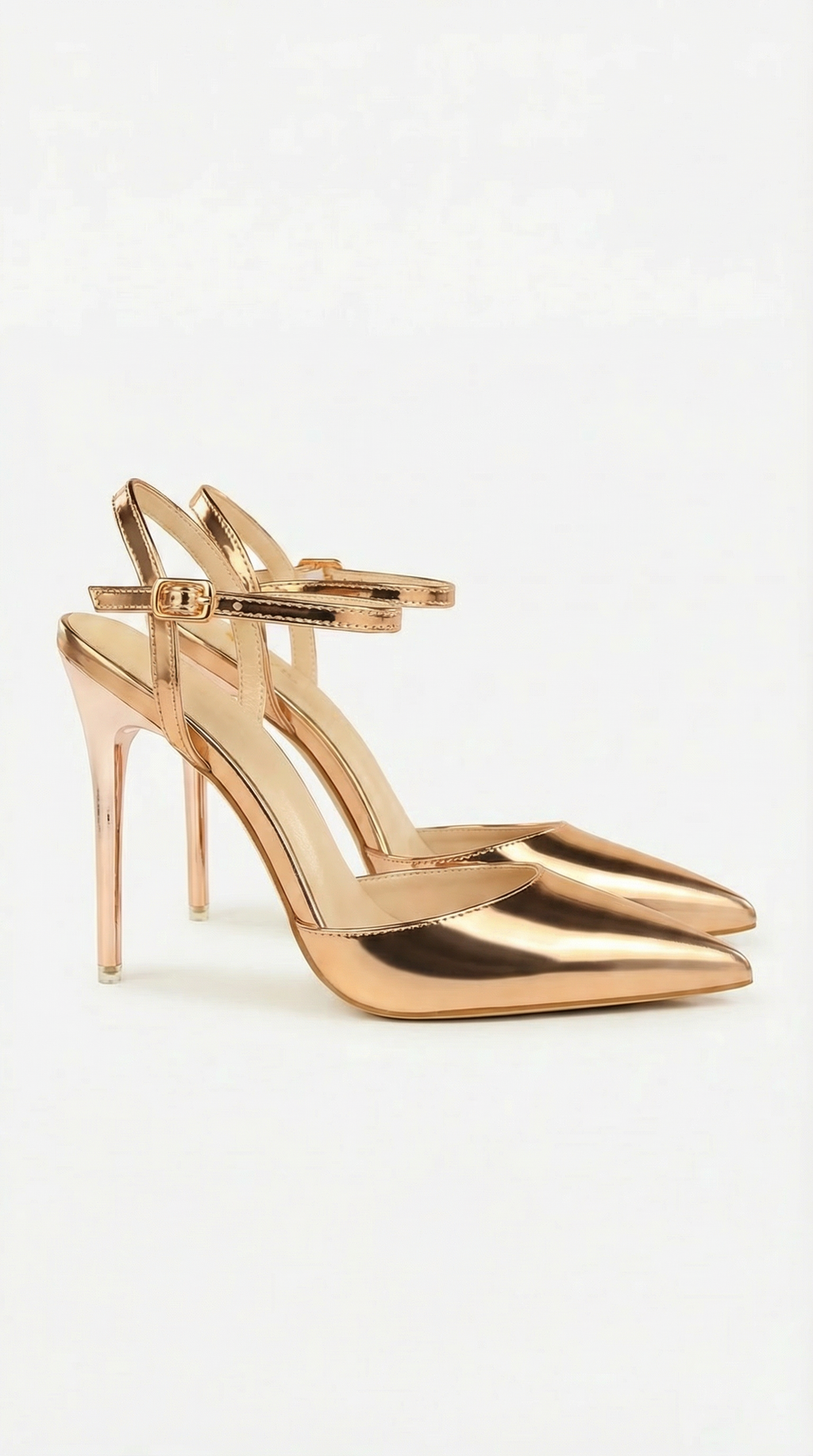 Lillian Womens Pointed Toe Heels with Ankle Strap Metallic High