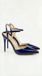 Lillian Womens Pointed Toe Heels with Ankle Strap Metallic High