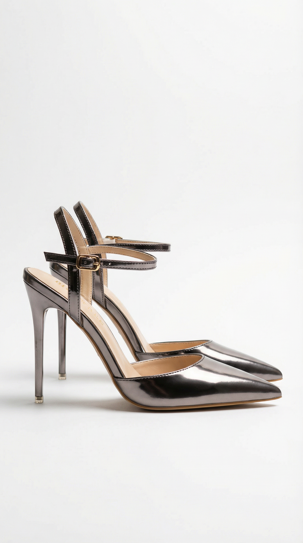 Lillian Womens Pointed Toe Heels with Ankle Strap Metallic High