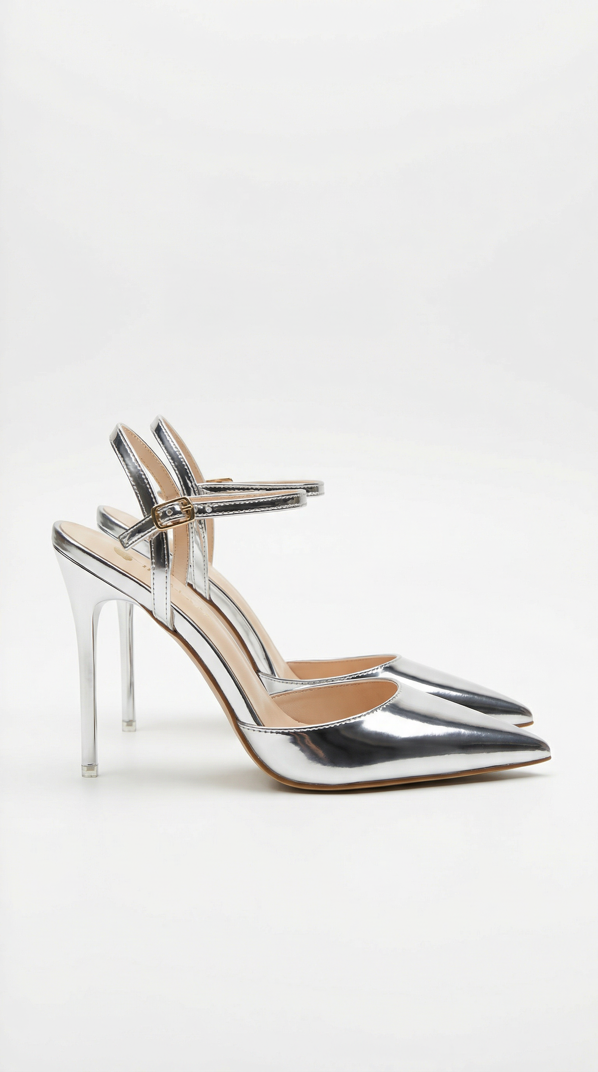 Lillian Womens Pointed Toe Heels with Ankle Strap Metallic High