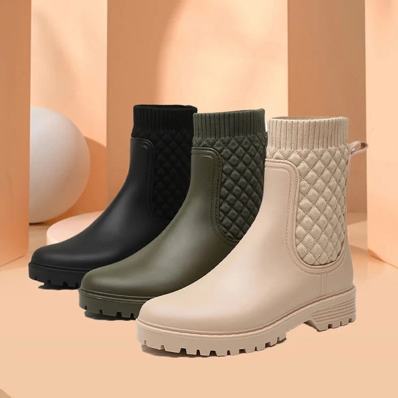Isla Womens Tavener Quilted Knit Ankle Rain Boots