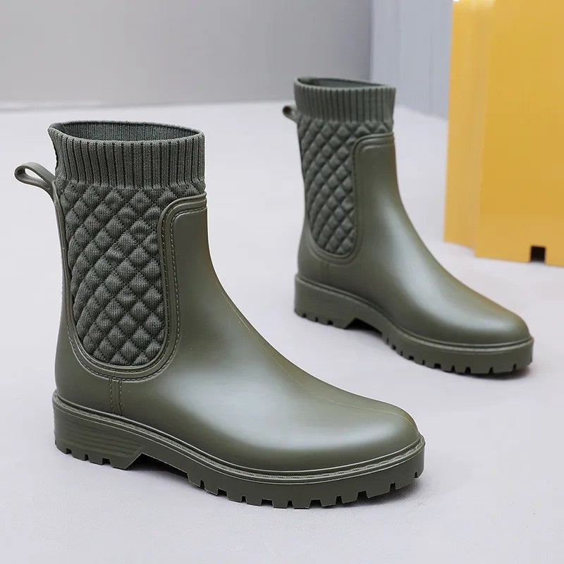 Isla Womens Tavener Quilted Knit Ankle Rain Boots