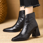 Ovelle Women Leather Block Heel Ankle Boots With Back Zip