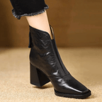 Ovelle Women Leather Block Heel Ankle Boots With Back Zip